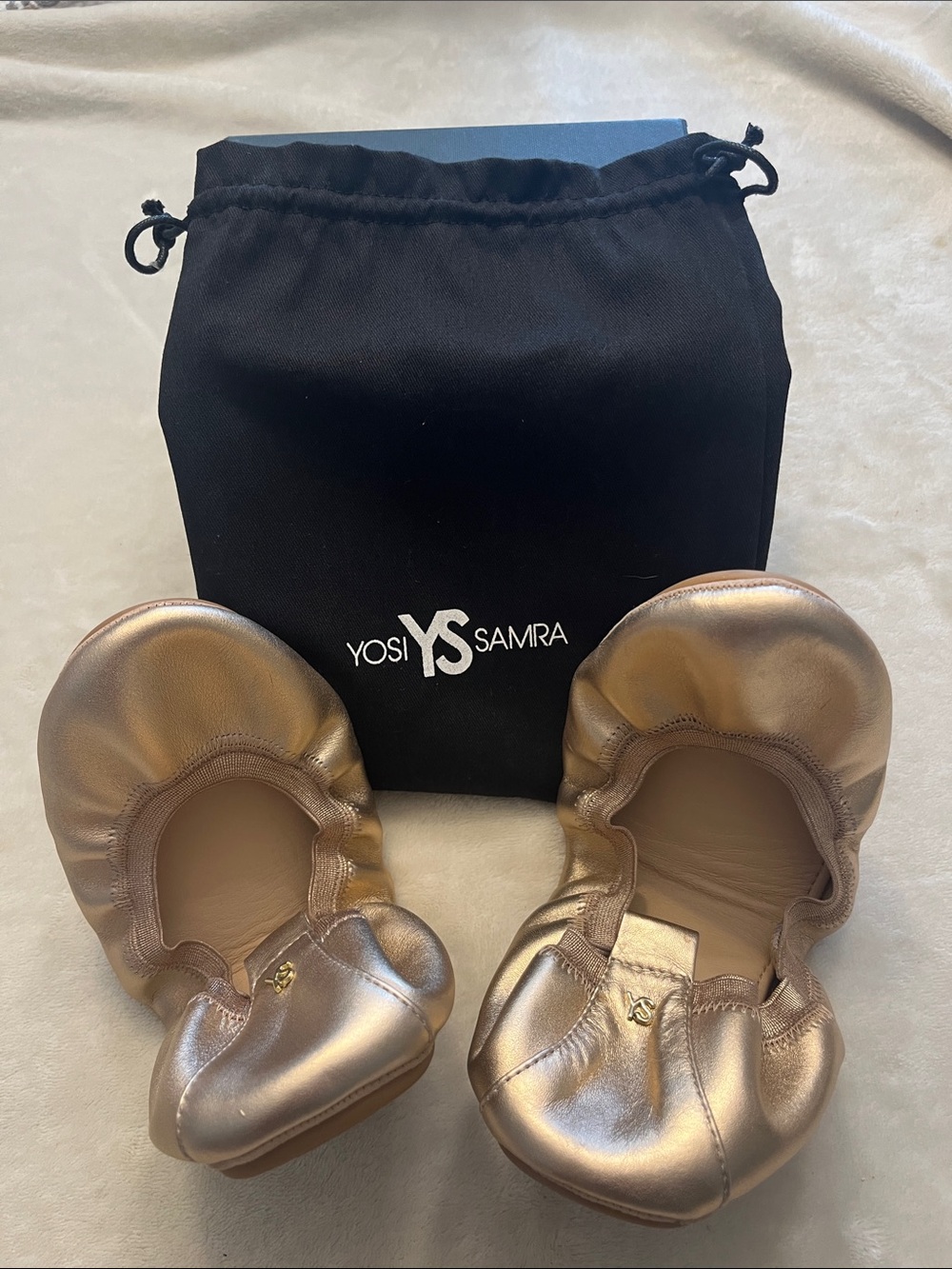 Yosi Samra Rose Gold Foldable Ballet Flats